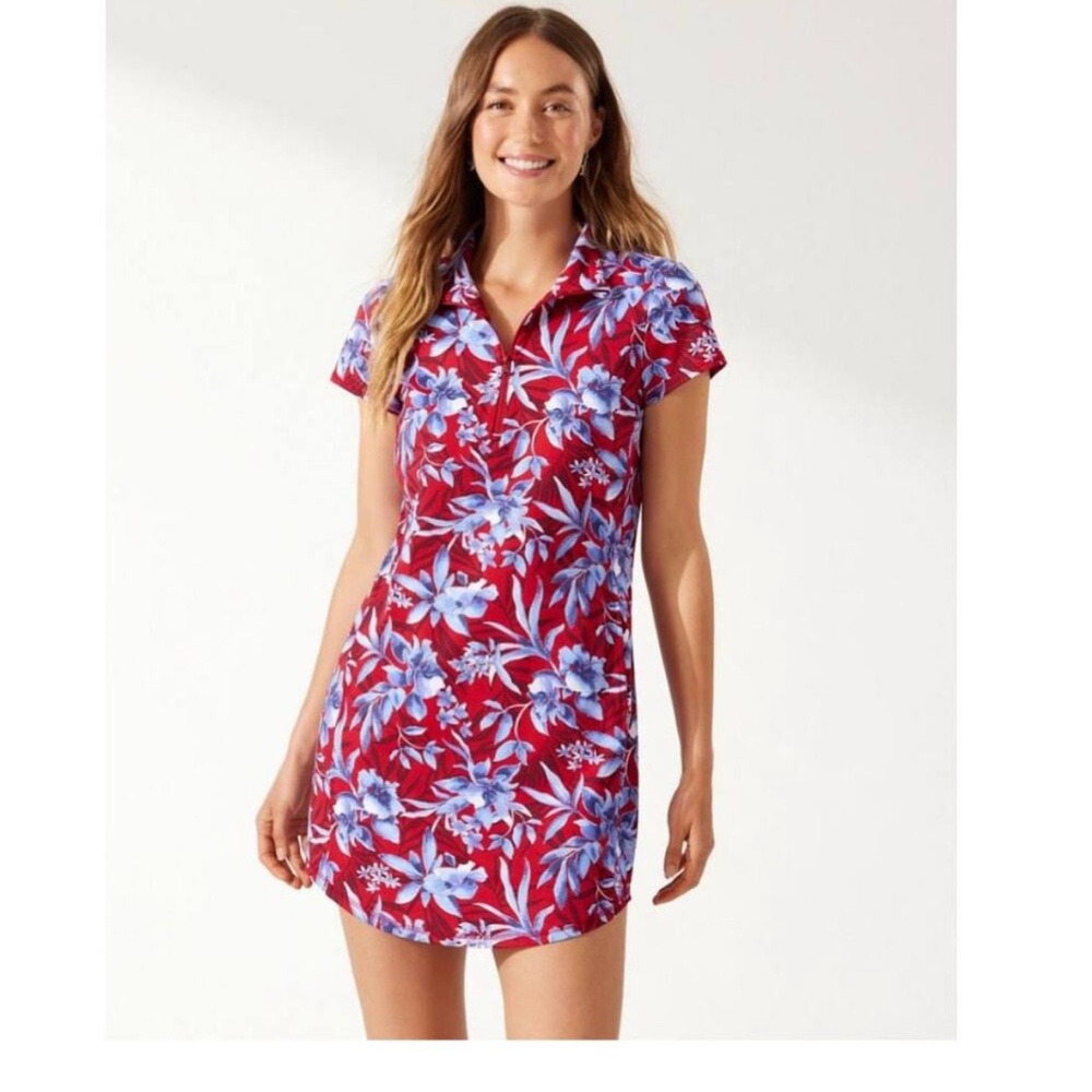 Tommy Bahama Aubrey Floral Flirtini IslandZone Cap-Sleeve Dress, Size XS